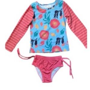 Girls' Coral Floral Long-Sleeve Rash Guard Swim Set